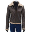 Women Dark Brown Bomber Shearling Leather Jacket - Jacket Hunt